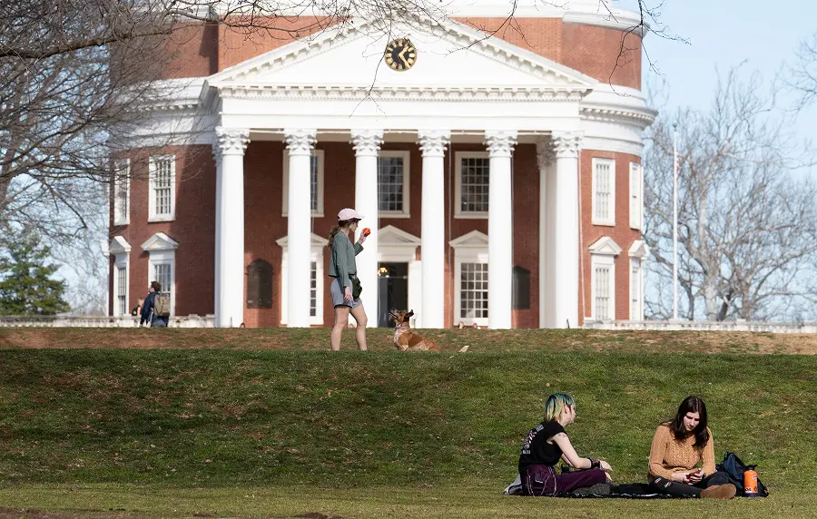 Students hanging out on UVA grounds